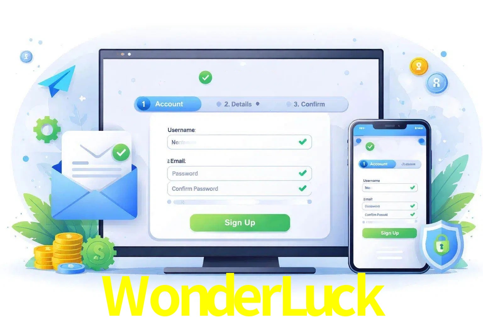 Registro de nuevo usuario y configuración de cuenta WonderLuck