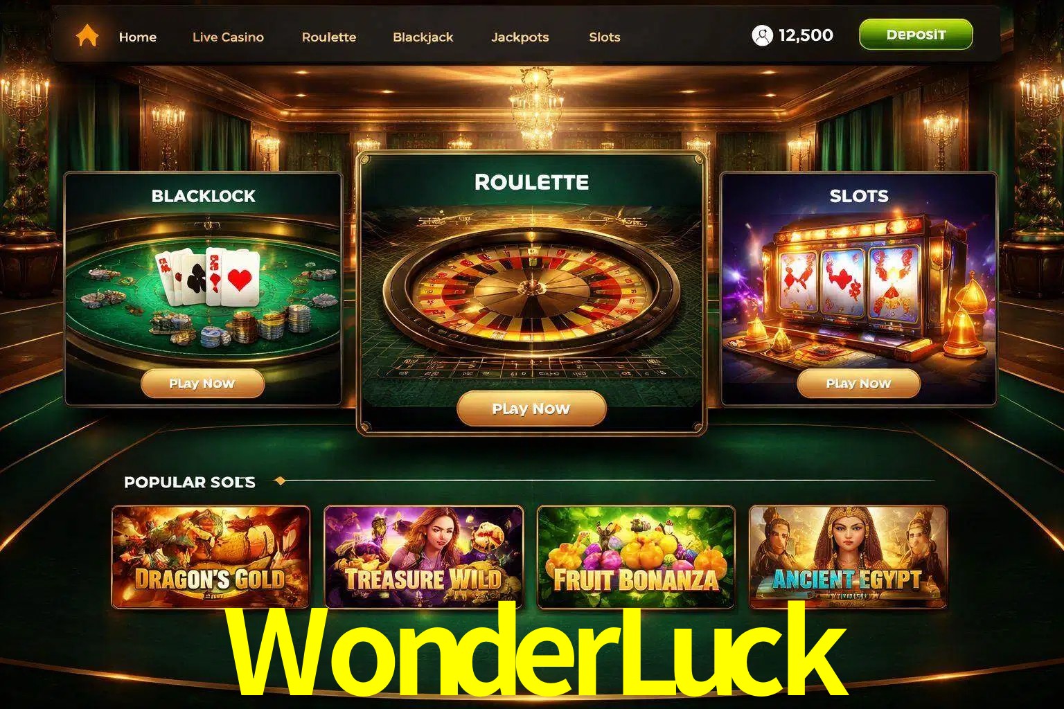 Vista de la plataforma WonderLuck Casino mostrando categorías organizadas de juegos en línea